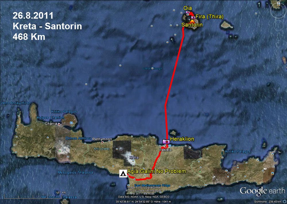 26.8.2011 es folgt ein Highlight, der Tagesausflug mit dem Speedboat nach Santorin. In der früh also mit dem Panda nach Heraklion...