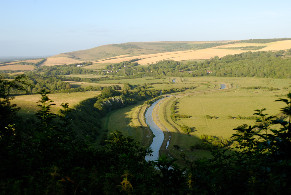 Blick auf das Cuckmere Valley in Sussex in Richtung Litlington.