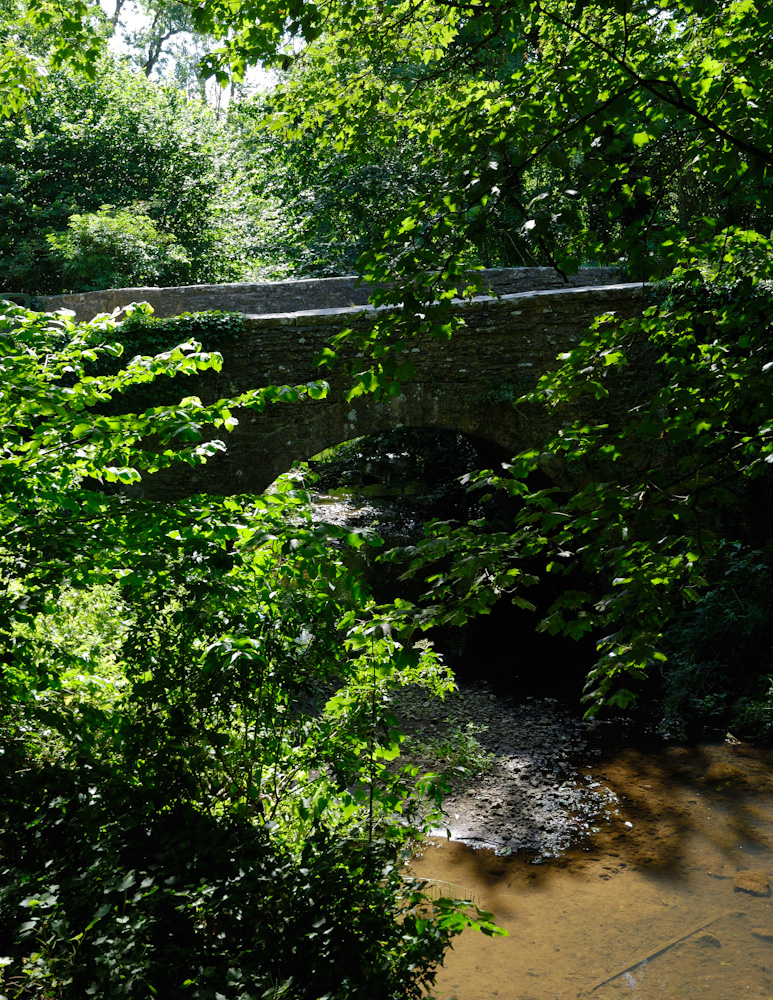 Uralte Steinbrücke beim Eingang von Corfr Castle.