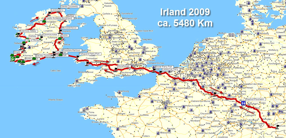 Die grüne Insel war unser erstes grosses Ziel 2009. Vom 7. bis zum 29. August waren wir insgesamt fast 5500 Km unterwegs und es war traumhaft. Hier nun ein Bildbericht  mit Kommentar.