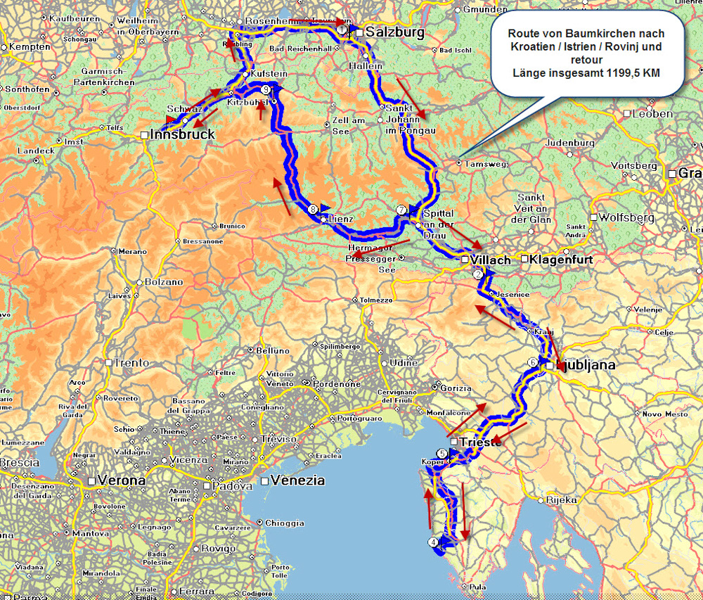 Unsere Reiseroute nach Kroatien/Istrien 2010