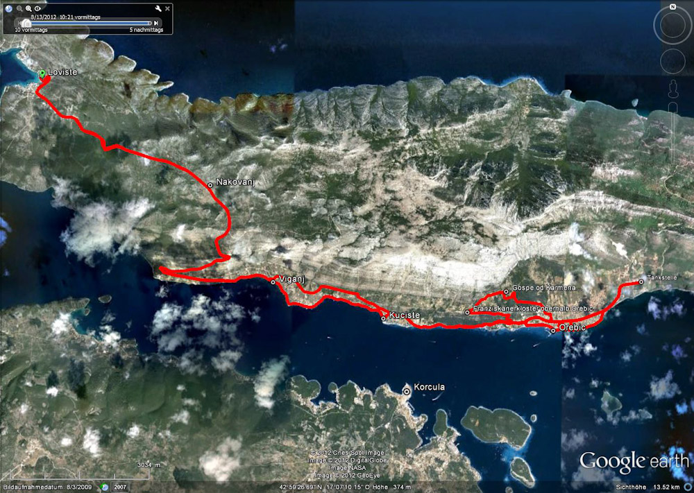 ...13.8. Am Vormittag kommt wieder der Roller zum Einsatz. Wir fahren Richtung Orebic, der grössten Stadt auf Peljesac...