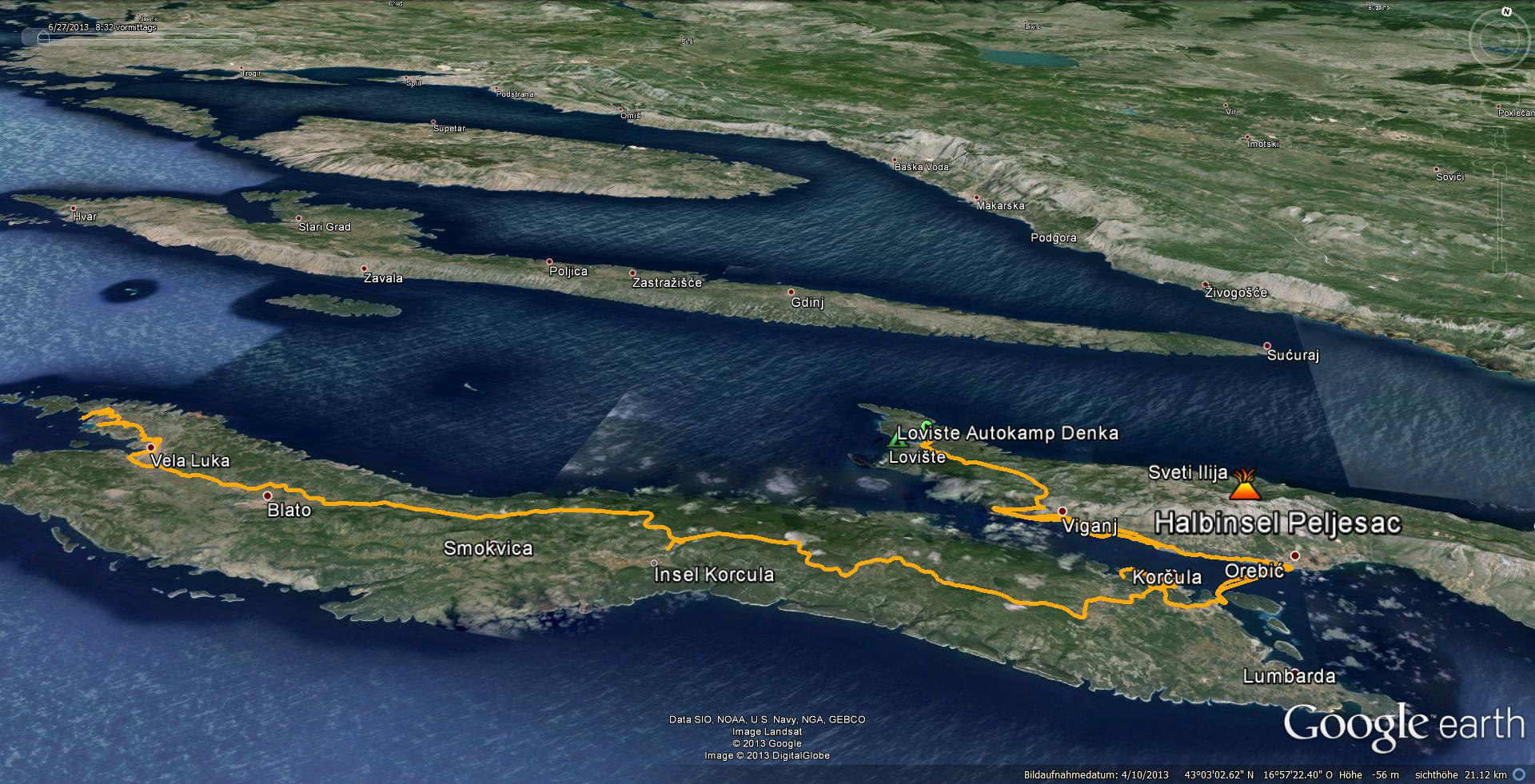 27.6. Von Loviste (Peljesac) nach Vela Luka (Korcula) 163 km...