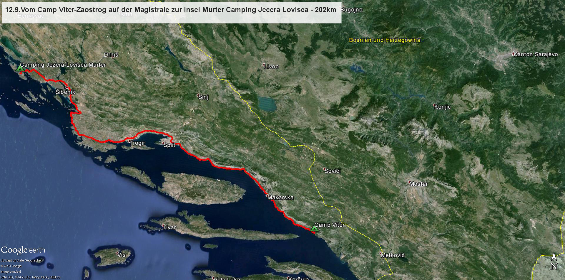 12.9. Wir verlassen Zaostrog in der Früh und fahren entlang der Küste der wunderschönen Makarska-Riviera vorbei an Brela und Omis und kommen nach Split...