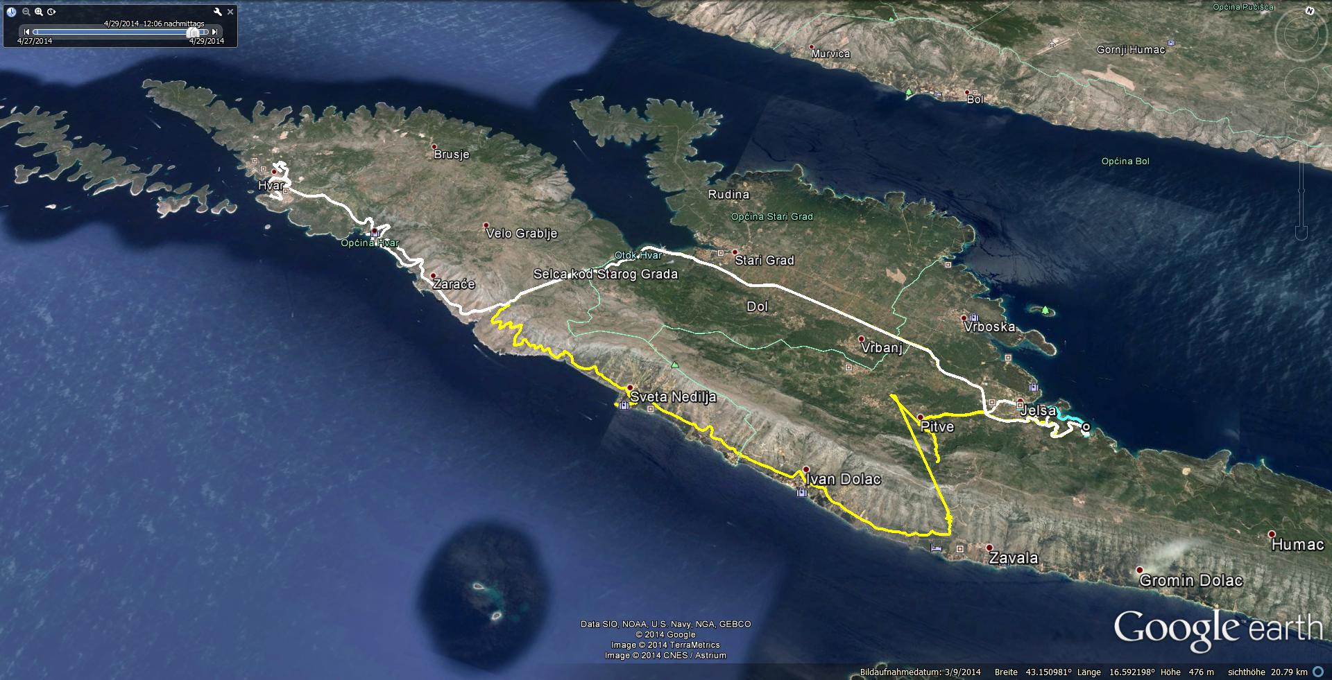 27.4. Gut ausgeschlafen wollen wir nach dem Frühstück zur Stadt Hvar. Das Motorrad haben wir gestern schon startklar gemacht und so starten wir bei sonnigen aber recht kühlen Wetter zur Inselhauptstadt...