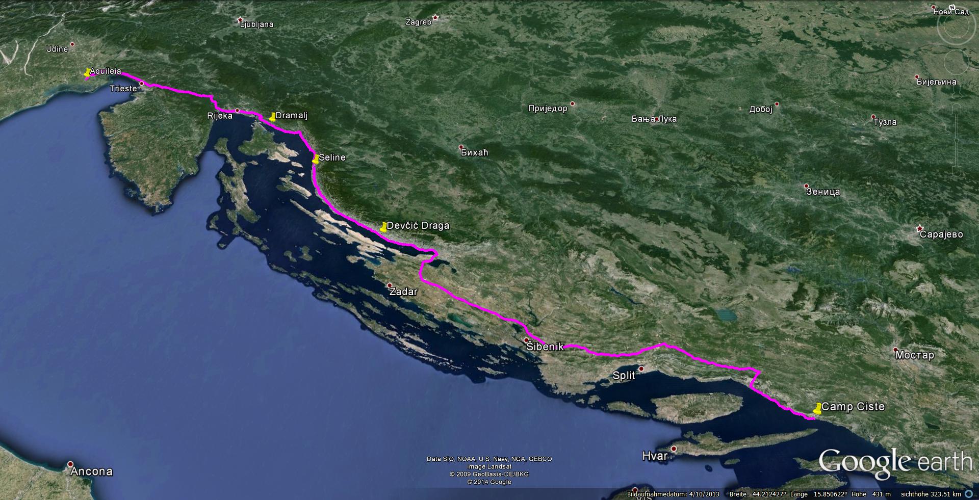 2.5. Wir wollen heute ganz rauf nach Aquileia an der ital. Adria. In der Gegend von Palmanova und Mestre befinden sich 2 grosse Outlet-Centren, die Sommergarderobe muss ja unbedingt komplettiert werden, meint Daniela ;-)...Es liegen ca. 550 km vor uns, also machen wir uns um 8:00 Uhr auf den Weg...