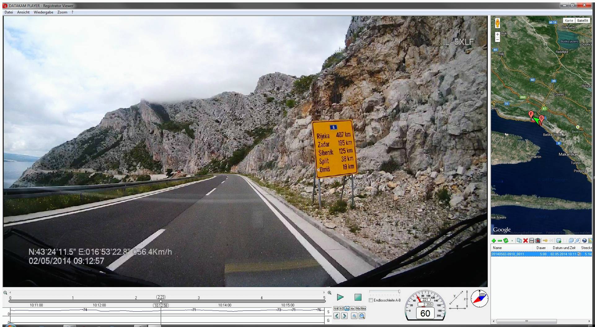 ...wir entscheiden uns dazu bis nach Rijeka die Magistrale zu benutzen, weil eben diese Traumstrasse inzwischen sehr gut befahrbar ist, wenig Verkehr in der Nebensaison hat und die landschaftlichen Reize viel höher sind als auf der langweiligen Autobahn. Meine Dashcam ist wieder im Einsatz, ein paar Bilder habe ich extrahiert. Hier die Magistrale kurz vor Omis...