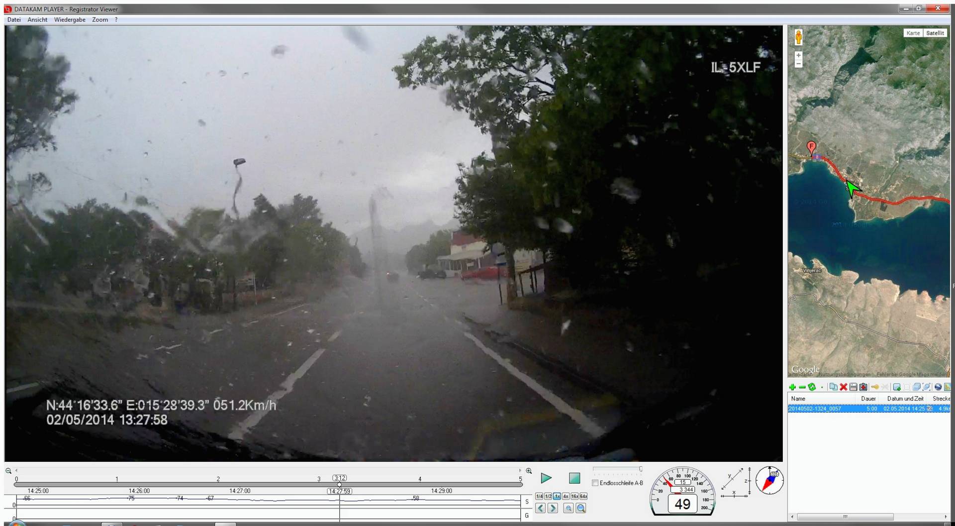 ...kurz vor Starigrad/Paklenica erwischt uns ein Unwetter mit Hagel, es ist nur mehr Schritt-Tempo möglich. Gott sei dank sind nur kleinere Hagelkörner dabei...