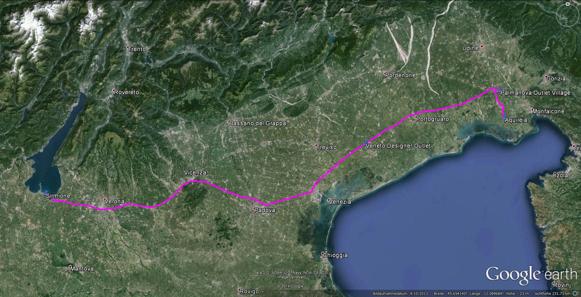 3.5. Heute am vorletzten Tag sollen ein paar Gebrauchs- und Luxusgüter den Besitzer wechseln, wenn´s geht, so günstig wie möglich, also Outlet! Das erste Outlet in Palmanova ist nur ein paar Kilometer entfernt, pünktlich bei Ladenöffnung um 10:00 Uhr sind wir vor Ort...