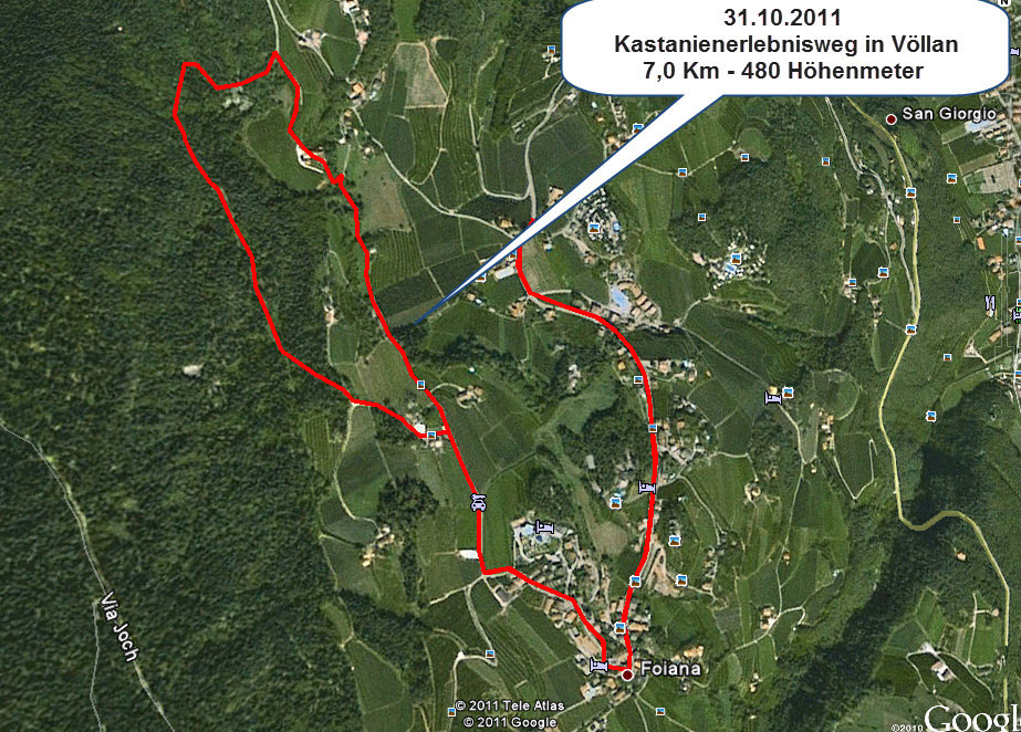 31.10.2011 oder ,,Alles über die Kastanie" entlang des Kastanienerlebnisweges in Völlan. Eine geführte Wanderung ,,Von Hof zu Hof" im Rahmen der Keschtnriggl – Kastanientage in Lana und Umgebung.