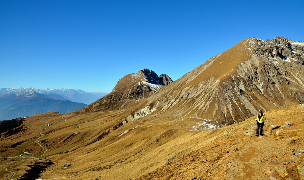 ...Daniela ist fast oben ! In der Mitte der Ifinger (2581 m), der Meraner Hausberg...