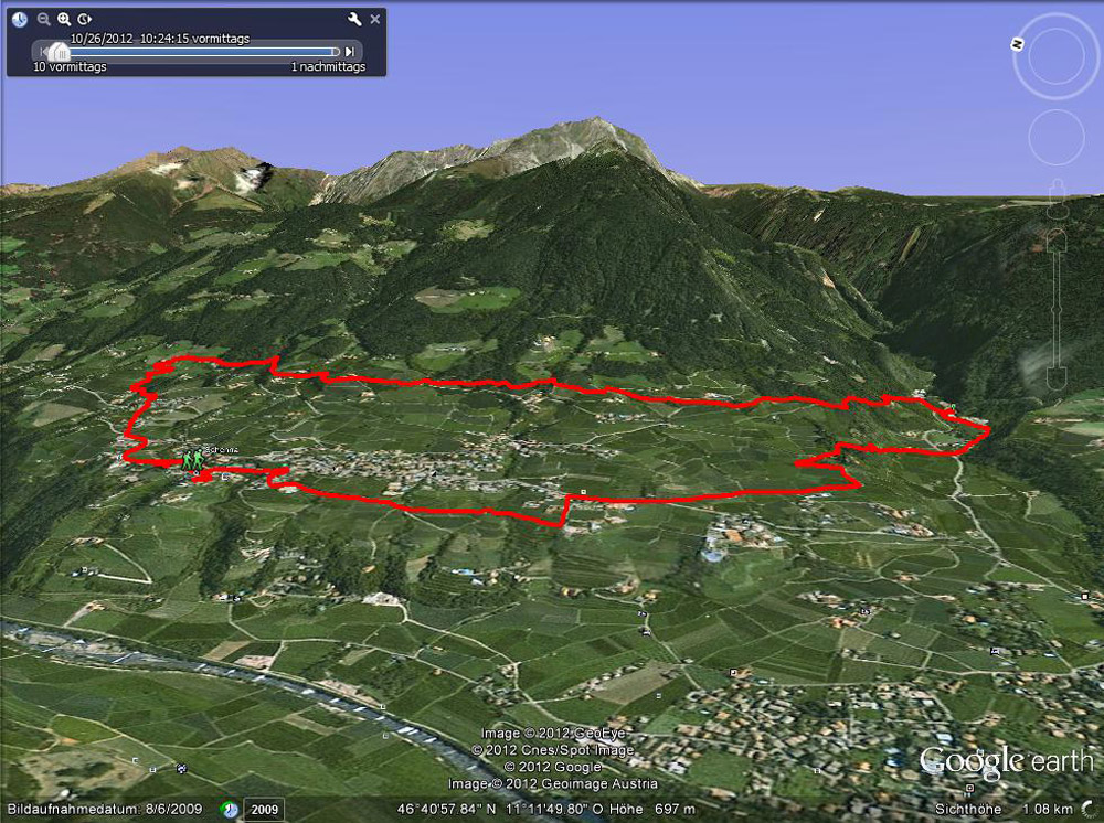 26.10. Das Wetter hat sich deutlich verschlechtert ist aber trocken. Unser Ziel heute ist der Waalweg von Schenna, 11,2 km durch Obstgärten, Wälder, Haine und Dörfer, vorbei an Burgen und Bauernhöfen...