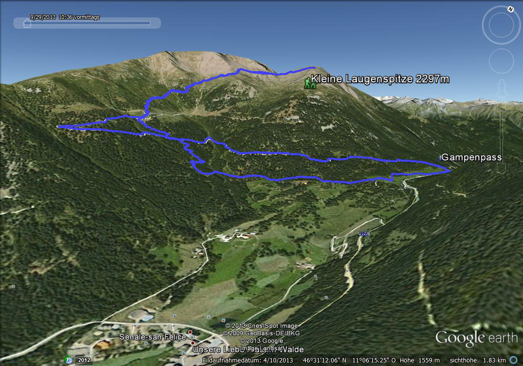 2.10. Wir wollen heute auf die kleine Laugenspitze (2297m). Um 8:00 Uhr bringt uns unsere Honda vom CP zum Gampenpass auf 1518 m, also quasi unser "Basislager".
